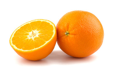Orange fruit slices on white background
