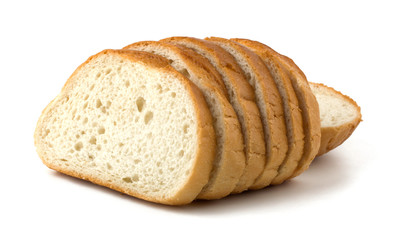 Slices of bread isolated on white background