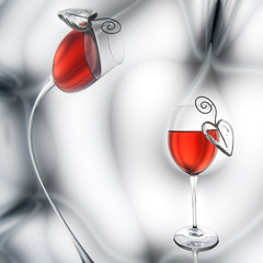 Red wine and heart decorations