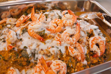 Winged bean salad with shrimps and coconut milk topping