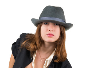 portrait of a girl in a hat isolated