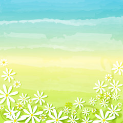 Fototapeta na wymiar wiosenne kwiaty na niebiesko zielonym tle