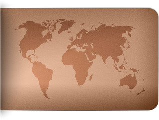 World map on leather texture background
