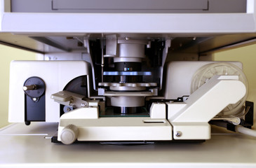 Microfiche reader in closeup