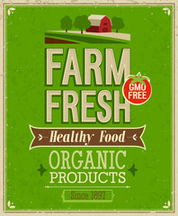 Vintage Farm Fresh Poster. Vector illustration.