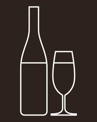 Glass of champagne and bottle - vector illustration