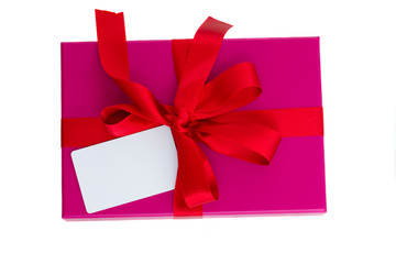 pink gift box with blank card