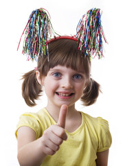 happy little girl with funny headband isolated