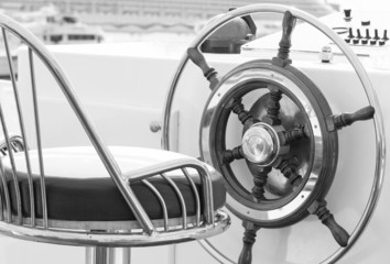 Yacht rudder in black and white