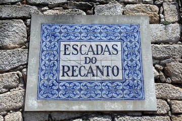 Azulejo street sign in the City of Porto in Portugal