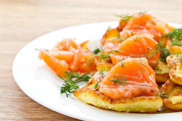 potato pancakes with salted salmon