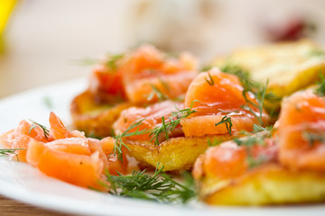 potato pancakes with salted salmon