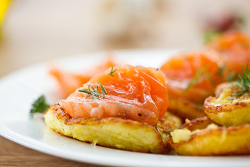 potato pancakes with salted salmon