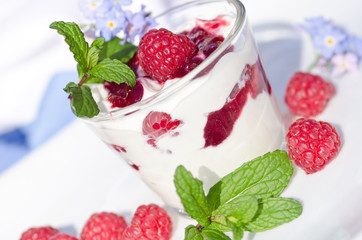 Sommer-Genuss: Joghurt mit Himbeeren und Minze