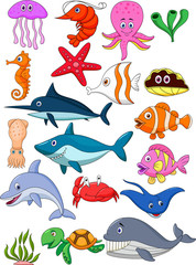 Sea life cartoon set