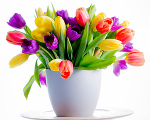 Spring flowers. Colorful fresh spring tulips flowers in vase