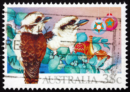 Postage stamp Australia 1990 Kookaburras, Kingfisher Bird, Chris
