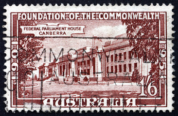 Postage stamp Australia 1951 Parliament House, Canberra