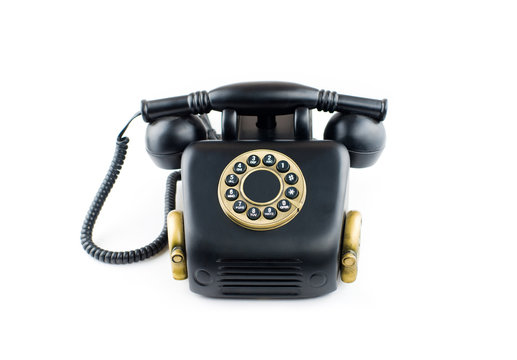black Retro Phone - Vintage Telephone isolated on White