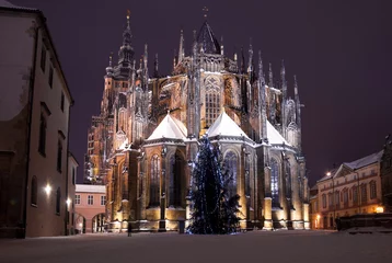 Fotobehang Christmas in Prague, the cathedral of St. Vitus © katarzyna b