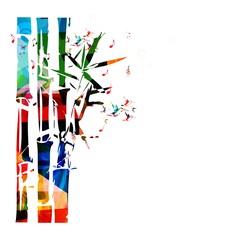 colorful vector bamboo background with hummingbirds