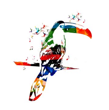 Colorful vector toucan background with hummingbirds