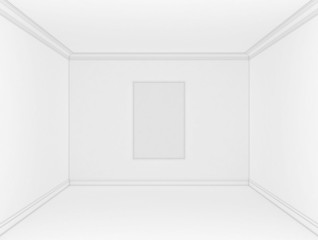 empty white room with a gray frame for a picture