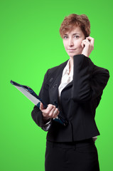 success business woman with briefcase and phone