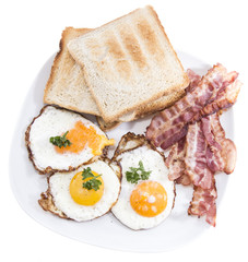 Fried Eggs and Bacon isolated on white