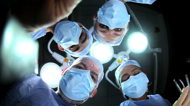 Doctors Nurses in Hospital Operating Room Faces Hands