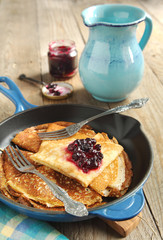 Crepes with black currant jam