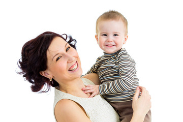 joyful mother playing with her kid boy