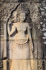 Apsara relief stone carving at Angkor in Siam Reap, Cambodia