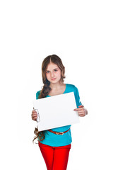 Fototapeta premium young and beautiful girl with a blank sheet of white