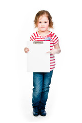 young and beautiful girl with a blank sheet of white