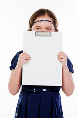 Fototapeta premium young and beautiful girl with a blank sheet of white
