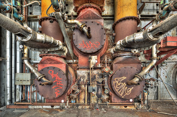 Old gas boiler in an abandoned power plant