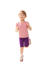 Little girl jogging, playing sports. Healthy lifestyle