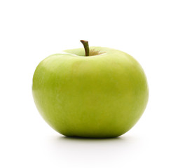 Green apple on the white background
