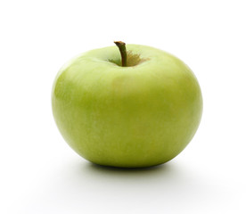Green apple on the white background