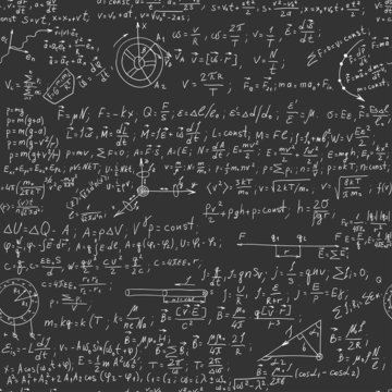 Hand writing physics formula on seamless blackboard