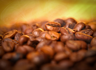 Macro photo of coffee beans, low depth of focus
