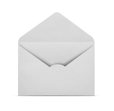 Blank open envelope isolated on white with clipping path