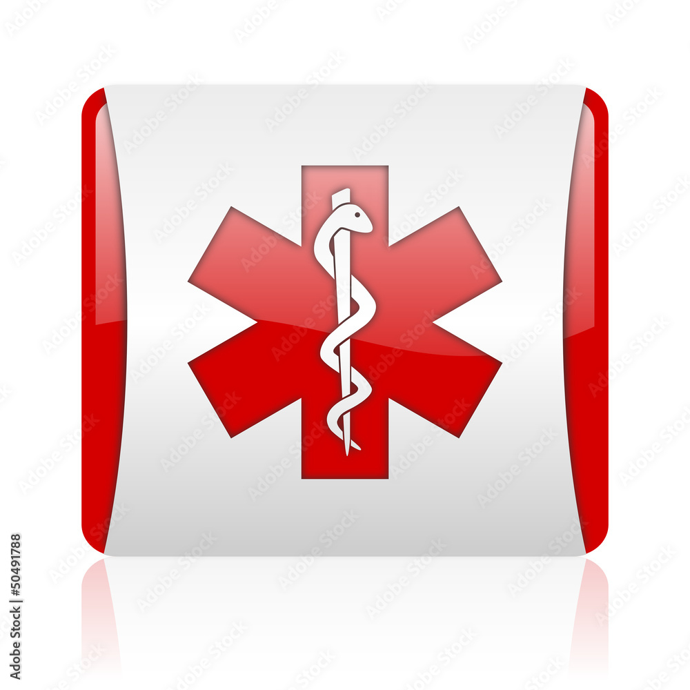 Poster caduceus red and white square web glossy icon