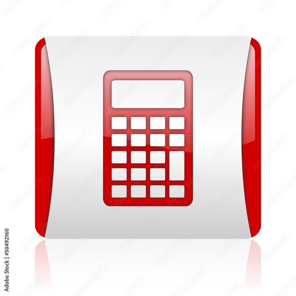 Poster calculator red and white square web glossy icon