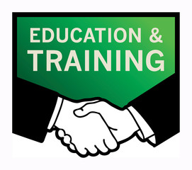 Business handshake with text Education and Training, vector