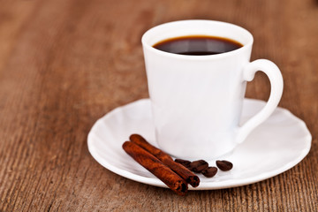 cup of coffee and cinnamon