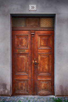 old wooden house Door in city Pardubice