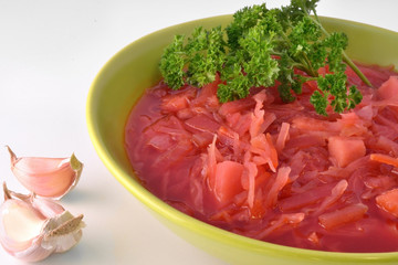 Ukrainian borscht with garlic macro