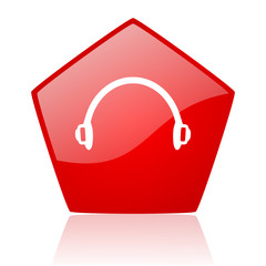 headphones red web glossy icon